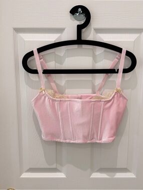 SKIMS Pink Lace-Trim Satin Bandeau Crop